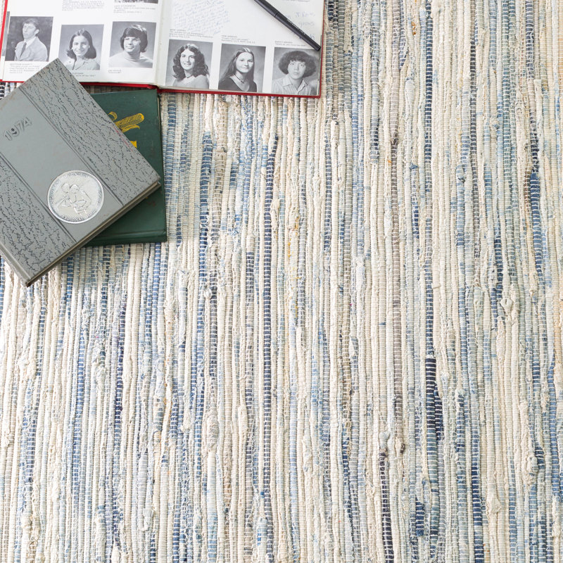 Denim Rag Handwoven Cotton Rug, Rectangle 4' x 6'