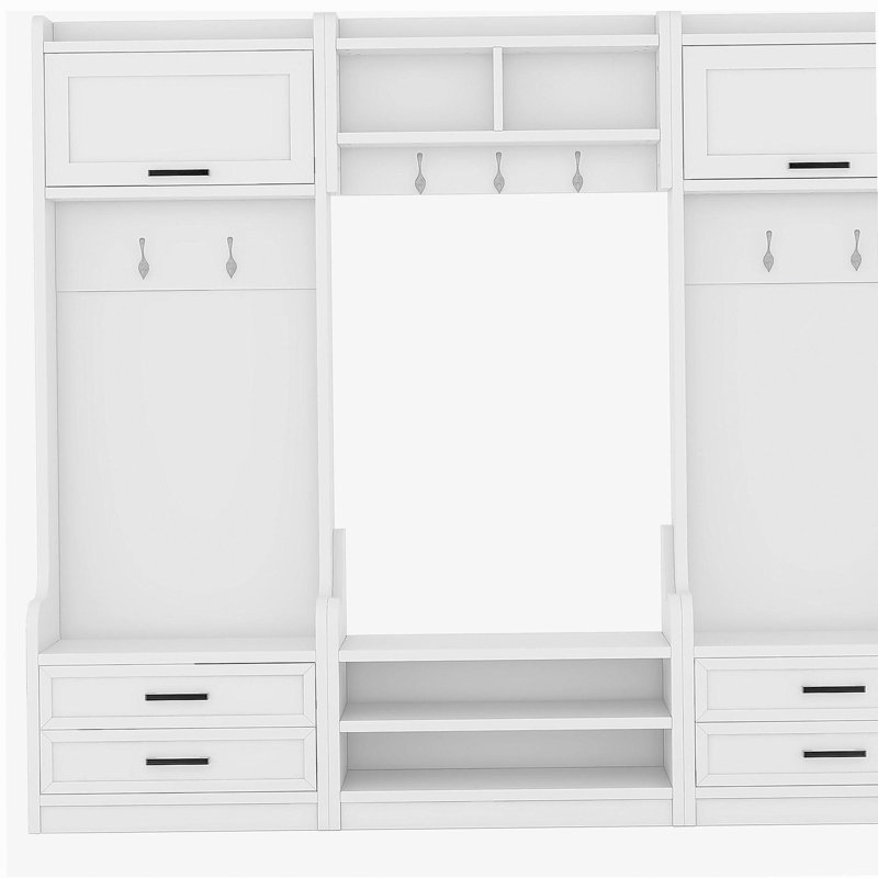 4-in-1 Detachable Hall Tree with Storage and 7 Hooks, Multiple Functions Hallway Coat Rack with Storage Drawers and Cabinet, White  Shoe Bench for Entryway Hallway