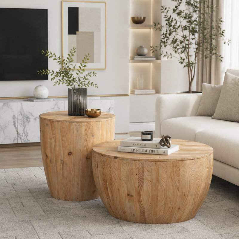 Ensemble de tables basses en forme de seau de style rétro pour le bureau, la salle à manger et le salon avec rangement et capacité de charge élevée