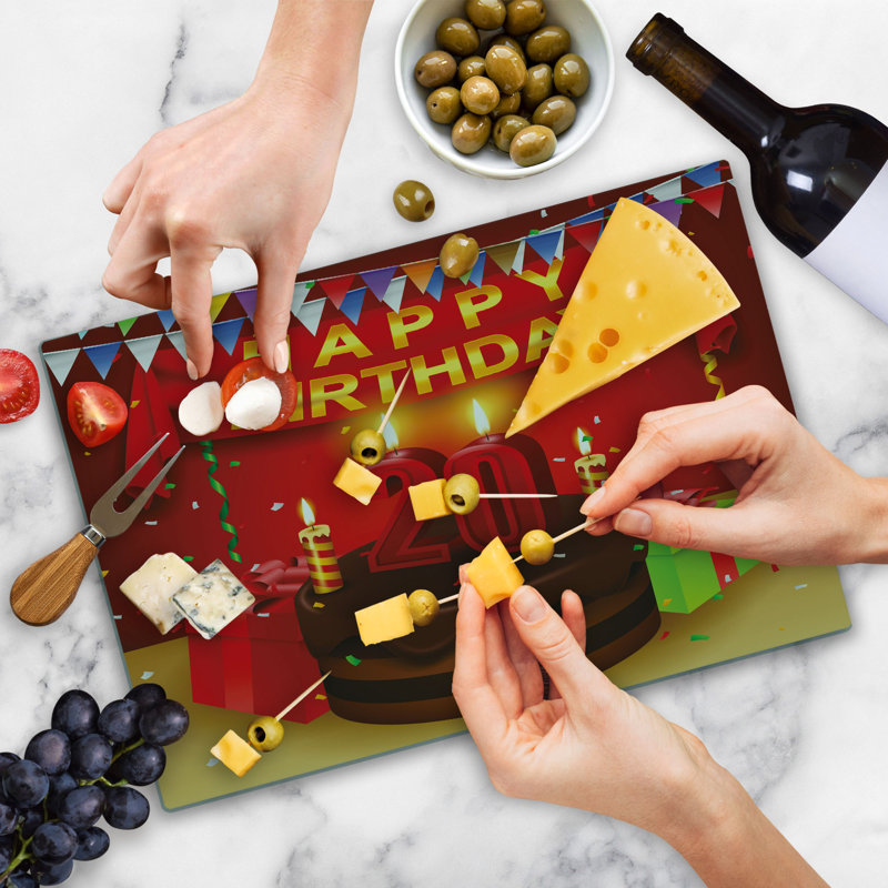 Ambesonne Colorful Cutting Board Large Size Birthday Boxes Flags Multicolor