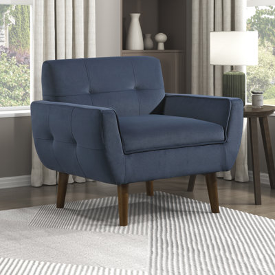 Hillman 34" Modern & Contemporary Velvet Accent Chair with Tufted Back, Flared Track Arms & Tapered Wood Legs