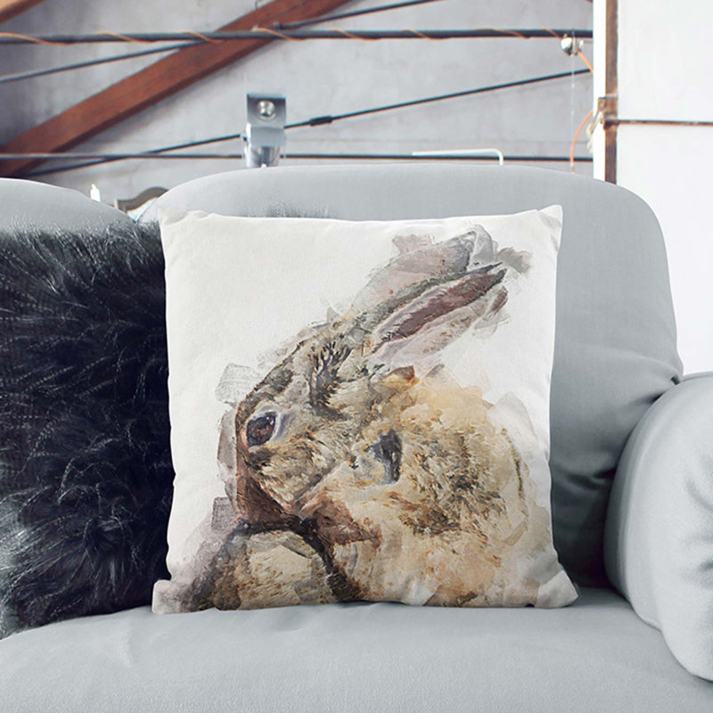 Brown Rabbit In Abstract Square Throw Cushion, 40cm H x 40cm W x 15cm D, Black