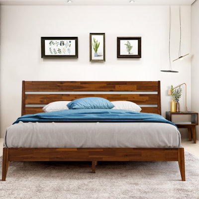2-Pcs Jomar Bedroom Set – Solid Wood Platform Bed Frame & Matching Nightstand, Scandinavian Rustic, No Box Spring Needed