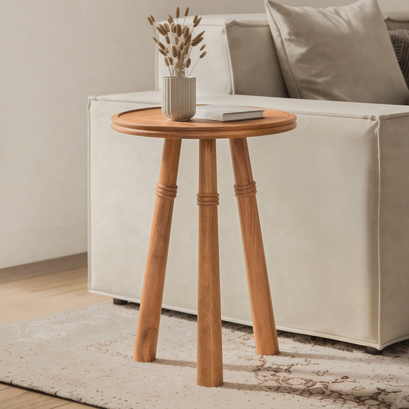 Rolf Solid Wood End Table with Round Tray Top