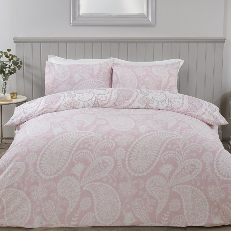 Englert Cotton Blend Paisley Duvet Cover Set with Pillowcases, Super King Duvet Cover + 2 King Pillowcases, Pink