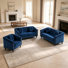 Ensemble de salon 3 pièces en velours style Chesterfield, canapé capitonné avec garniture cloutée et coussins décoratifs