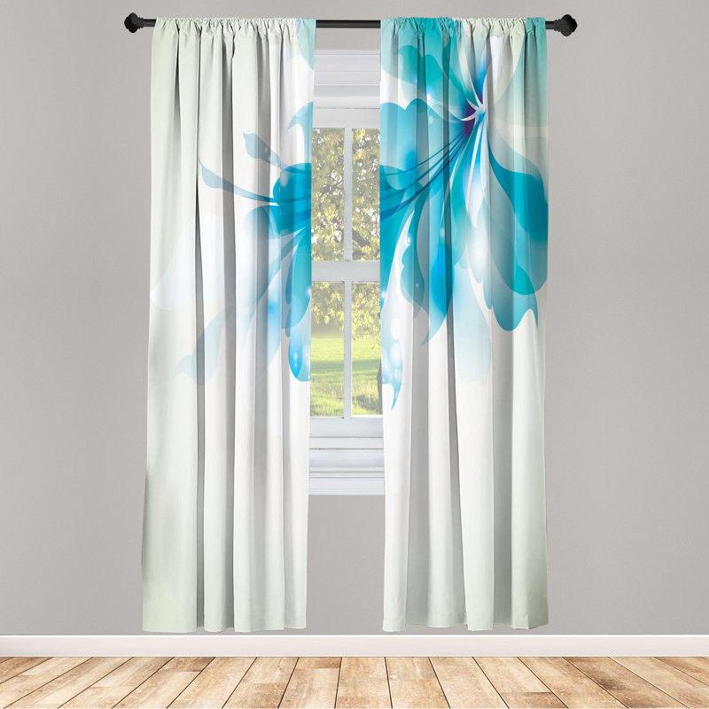 Ebern Designs, rideaux abstraits, fleurs dégradées bleues, L 28 po x L 84 po