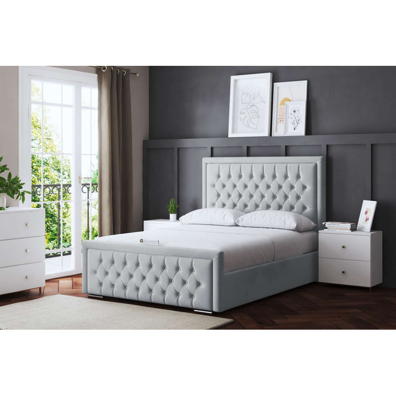 Allegra Upholstered Bed with Headboard, Double (4'6), Silver