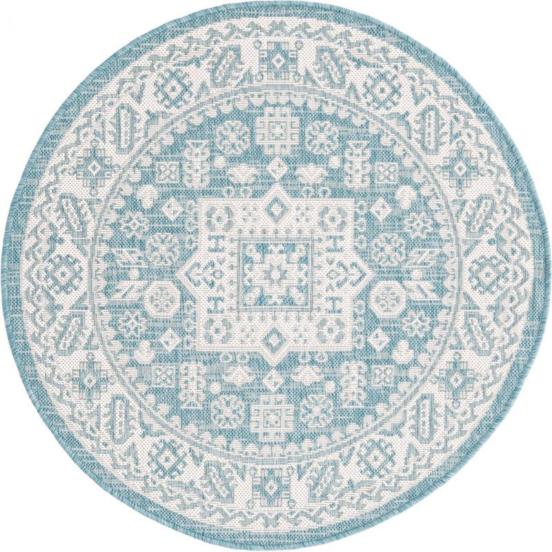 Outdoor Chand Area Rug Blue Color, Round 3'3"