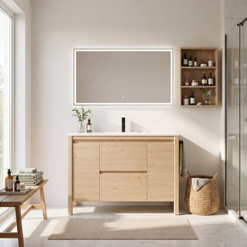 Meuble-lavabo simple autoportant 48 po avec lavabo, robinet et drain Modern Farmhouse