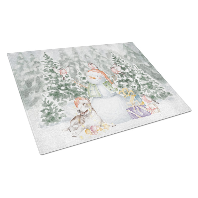 Bull Terrier Brindle And White With Christmas Presents Glass Cutting Board Largecutting Board