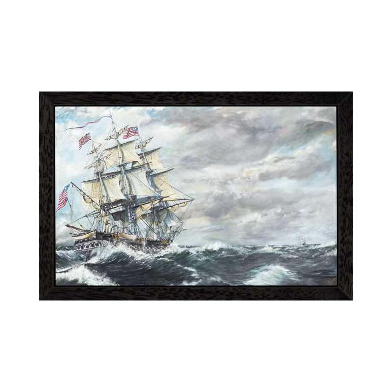 USS Constitution Heads For HM Frigate Guerriere 19/08/1812, 2003, - Painting on Canvas, 101.6 cm H x 66.04 cm W, Black Framed