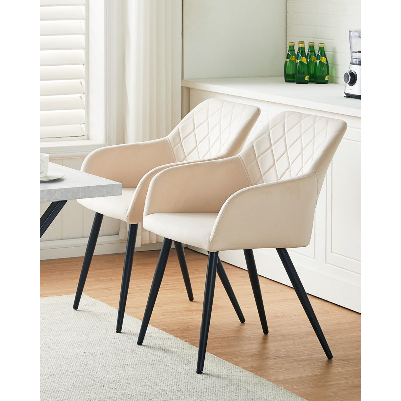 2 X Dining Chairs, Velvet Upholstered Kitchen Counter Chair, Lounge Reception Chairs For Dining Room, Cream