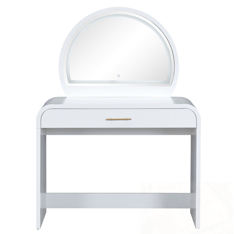 Makeup Vanity Table with Touch Screen Lighted Mirror and Drawer, White