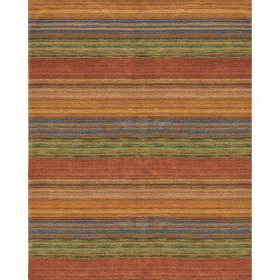 Tapis rouge / orange / vert en laine touffeté à la main Brushstroke