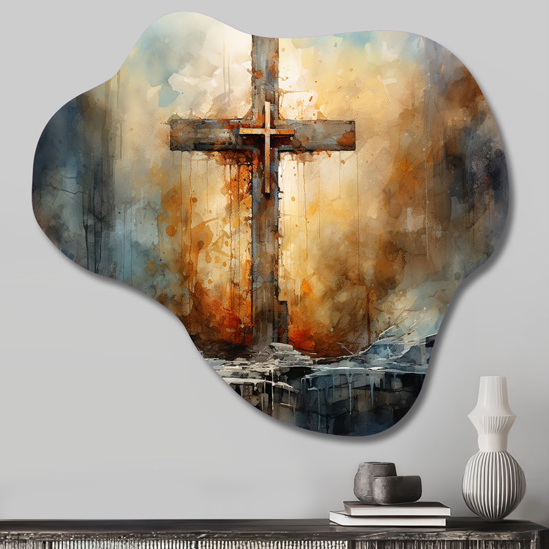 «Cross A Powerful Symbole - Symbols Asymmetric», art mural en métal de forme unique orange, H 22 po x l 30 po
