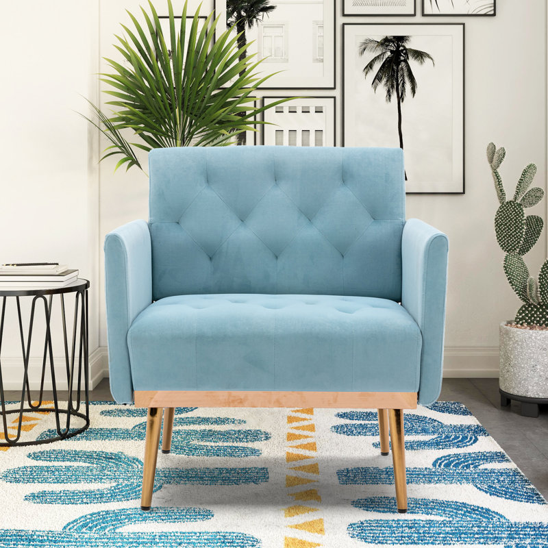 Jaunius 78.994Cm Wide Tufted Velvet Armchair, Light Blue Velvet