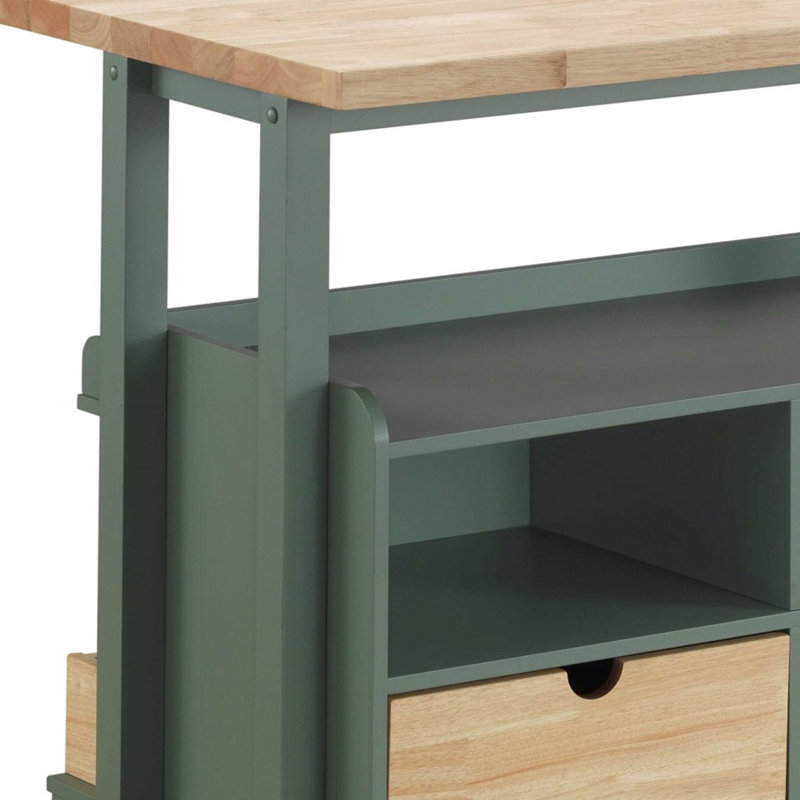 Chariot de cuisine roulant vert et naturel avec rangement 43 po