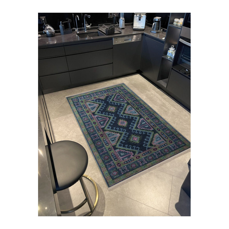 Tapis décoratif traditionnel rétro multicolore à motifs foncés et multicolores lavable à la machine