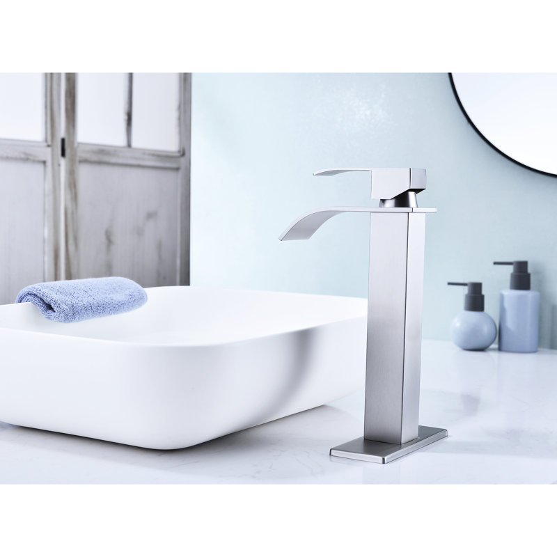 Single Handle Bathroom Faucet With Waterfall Spout And Pop - Up Drain, No Overflow, Brushed Nickel, Stainless Steel, Rust Treatment, Stable Flow, Simple Installation For Non Overflow Sinks Sink
