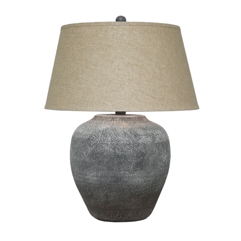Houa Hand-Finished Cast Stone Table Lamp with 3-Way Switch, 27.5, Gray/Brown, Beige