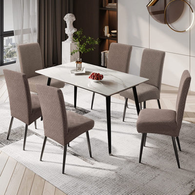 Housses de chaise de salle à manger imperméables, housses extensibles pour chaise de salle à manger, housse de protection pour chaise de cuisine, amovible et lavable (4, motif 1-kaki)