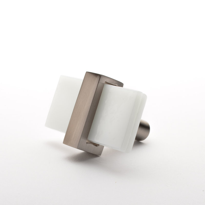 2” Length Rectangle Knob, Satin Nickel/White