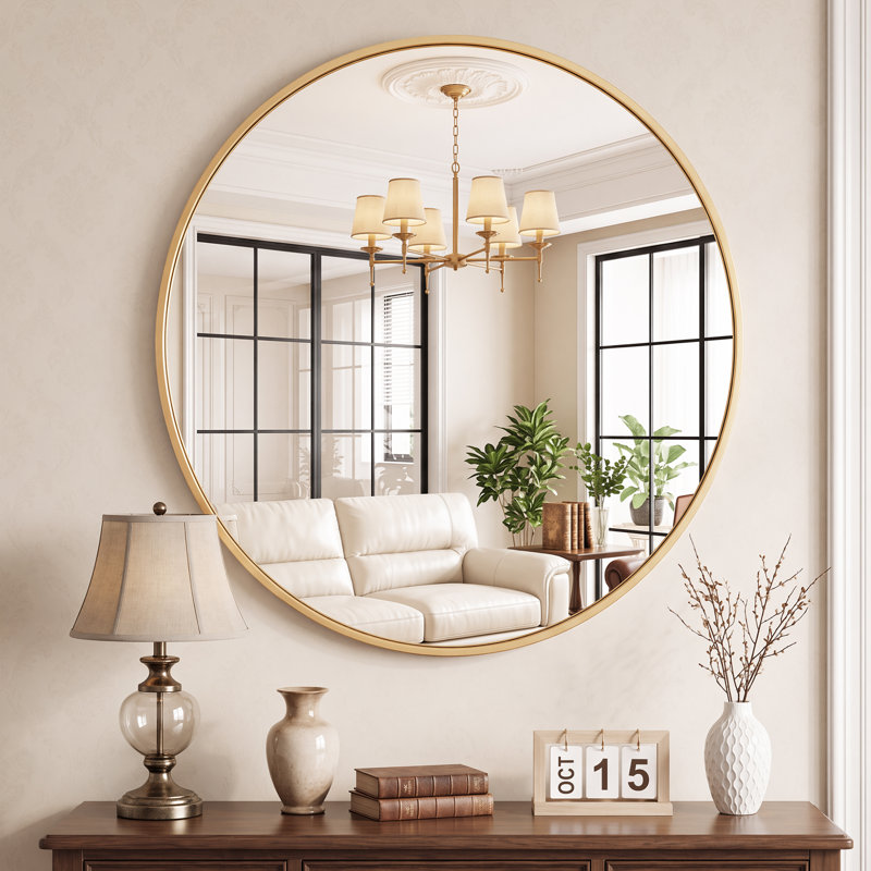 Miroir mural rond en métal, Doré, 30 po x 30 po