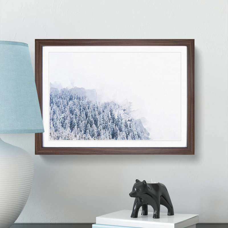 Misty Mountains in Switzerland - Picture Frame Graphic Art Print, 27cm H x 36cm W x 2cm D, Walnut Framed