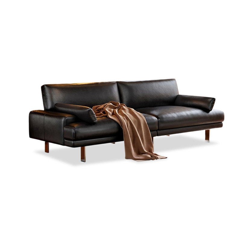 Canapé modulaire noir en cuir véritable, L 98,43 po