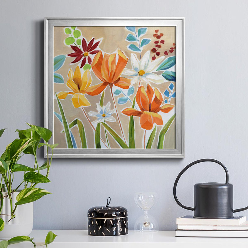 Modern Garden III - Peinture sur toile encadrée, H 22,5 po x l 22,5 po x P 1,5 po, Cadre argenté