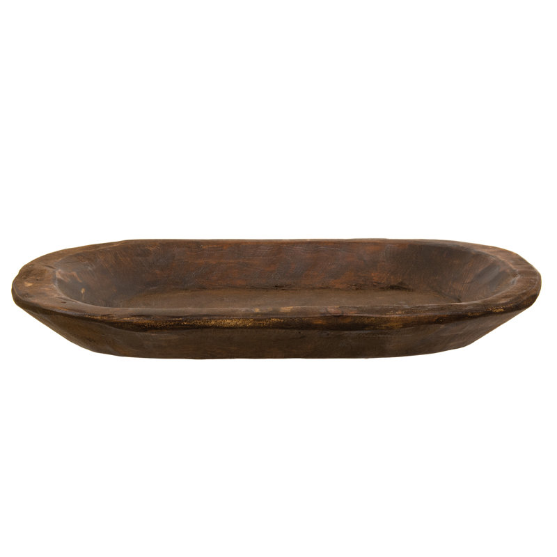 Plateau moyen en bois sculpté, H 2,25 po x l 20 po x P 12 po, Brun