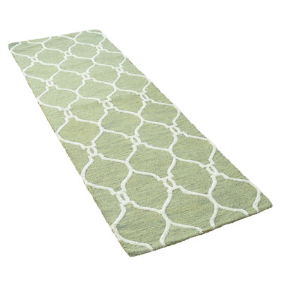 Yassine HAND TUFTED WOOL ECO-FRIENDLY AREA RUGS - Rectangle | Green & Beige, Geometric Modern Design, High Pile Handmade Anti Skid Area Rugs for Living Room, Bed Room 