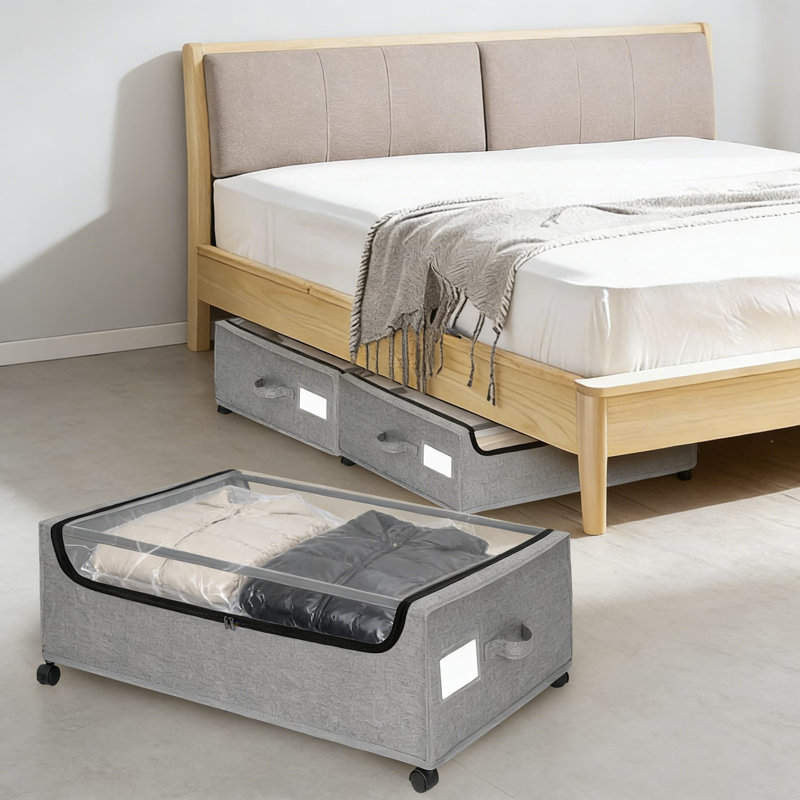 Contenants de rangement sous le lit avec roulettes et couvercles transparents, paquet de 2 bacs de rangement roulants extra larges, organisateur en métal pour vêtements, chaussures, jouets et articles saisonniers