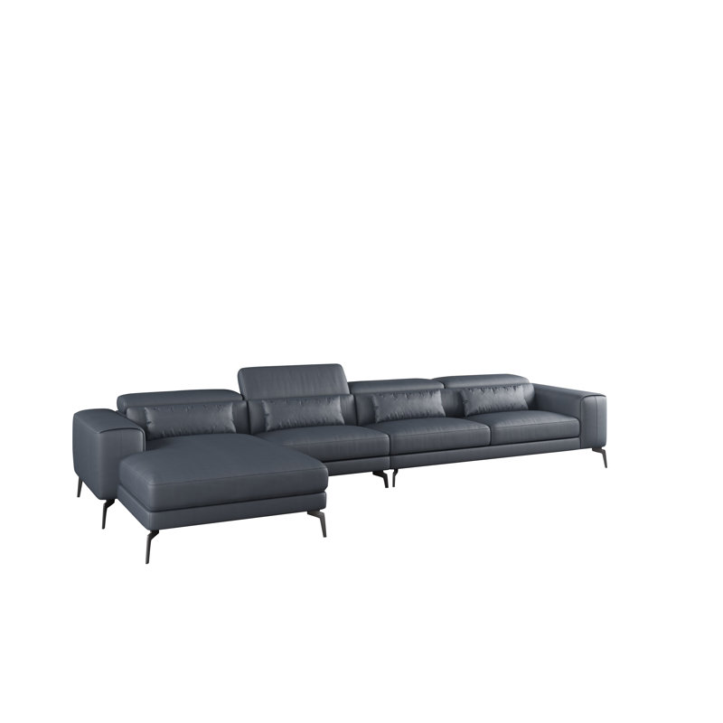 Cavour Sectional, Left Hand Facing, Gray Genuine Leather