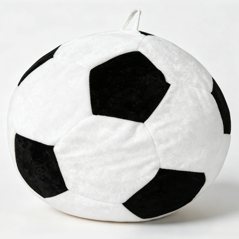 Pouf sphérique en peluche de soccer, pouf en peluche courte avec poignée de transport intégrée pour la chambre et le salon