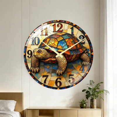 Stained Glass Turtle Wall Clock Home Décor Art - 24‘’ Modern Glass Wall Clock