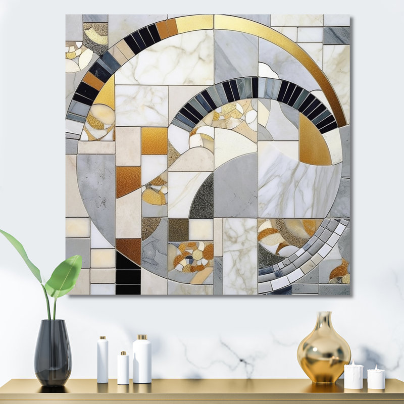 Gris et jaune mosaïque IV - formes abstraites, reproduction d'art sur toile, Toile tendue, H 30 po x l 30 po x P 1 po