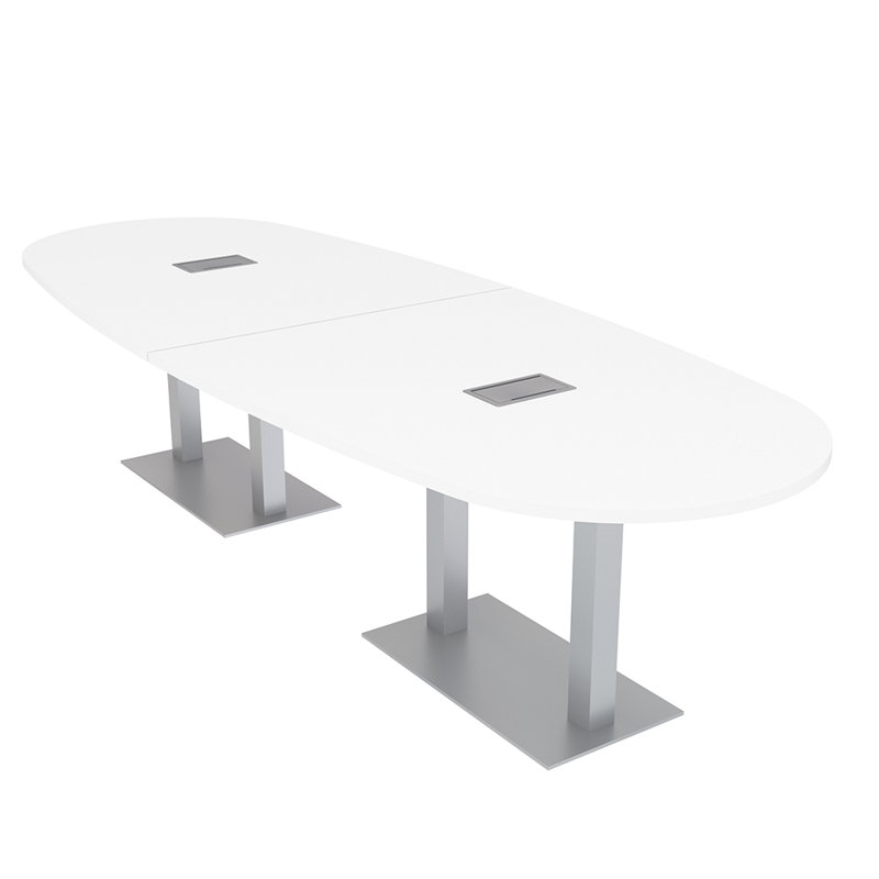 Table de réunion ovale avec module d'alimentation et de données pour 6 personnes, L 120 po x l 48 po, Blanc classique