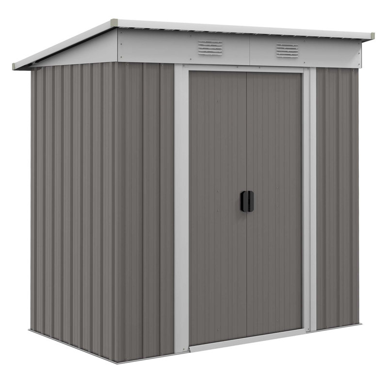 Outsunny 6' X 4' Metal Lean To Garden Shed, Outdoor Storage Shed, Garden Tool House With Double Sliding Doors, 2 Air Vents For Backyard, Patio, Lawn, Gray