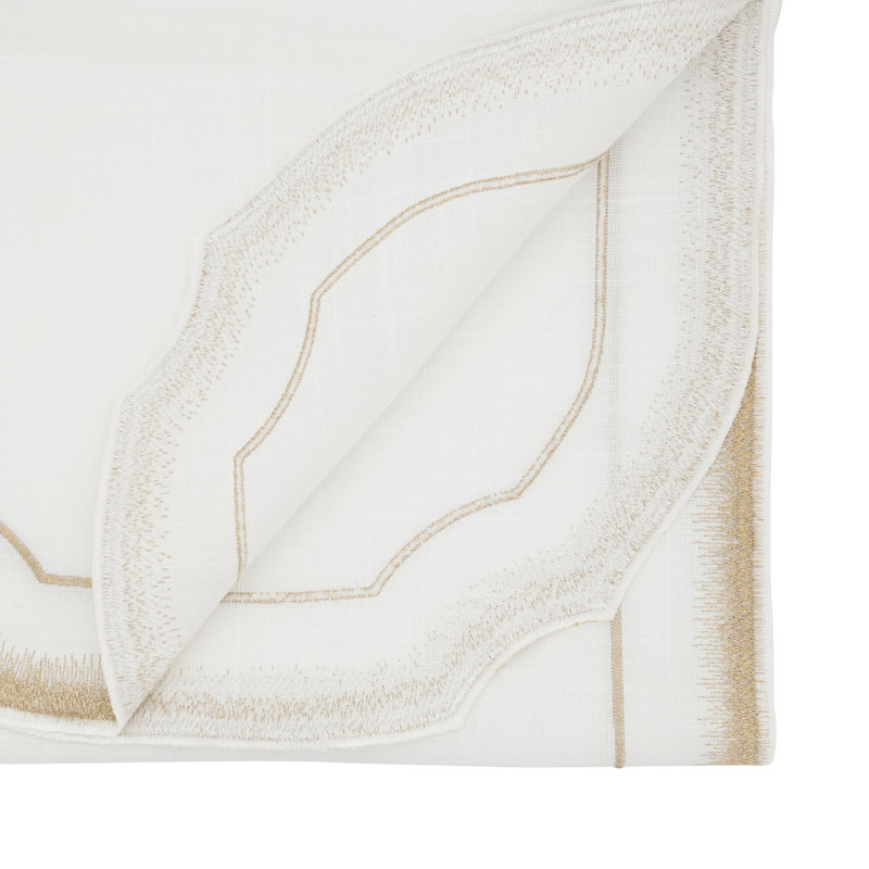 Elegant Embroidery Detail Table Runner, White/Gold