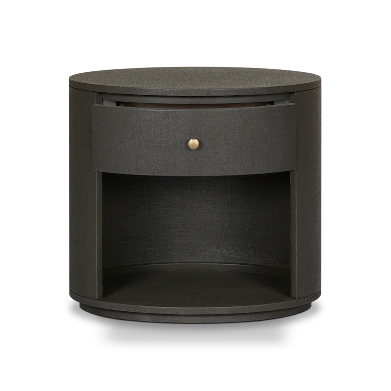 Amelia Oval One Drawer Nightstand-Black Linen, Dark Green Lacquered Linen