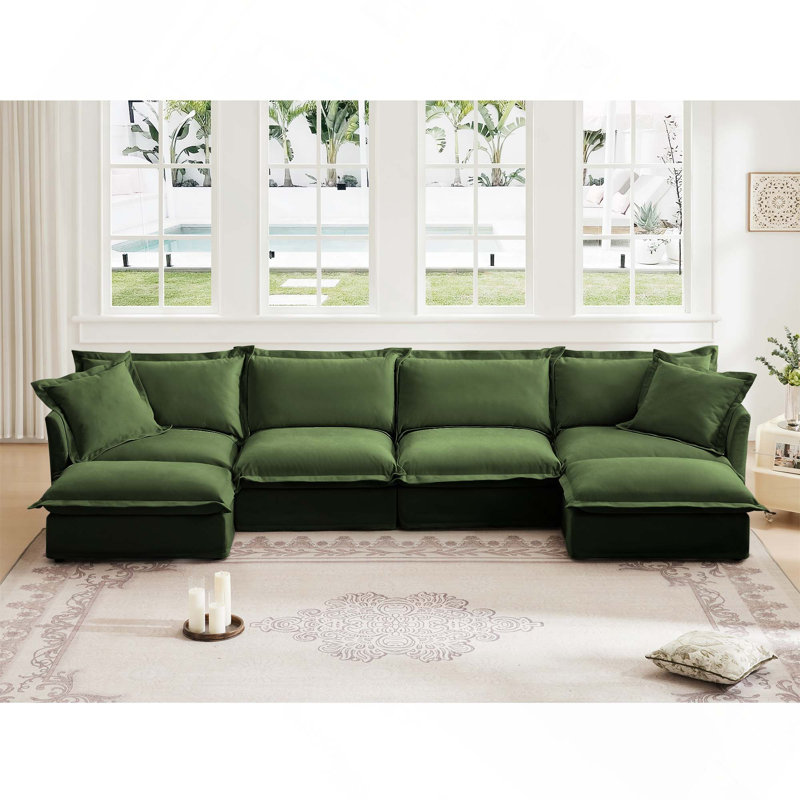 Canapé modulaire en chenille à 4 places en U avec housses amovibles pour le confort du salon et des combinaisons flexibles