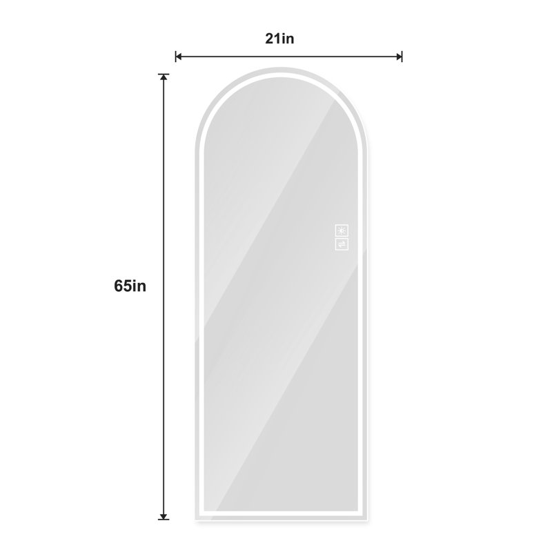 Miroir pleine longueur 65 po x 21 po à DEL arqué, à intensité variable, haute définition et antidéflagrant