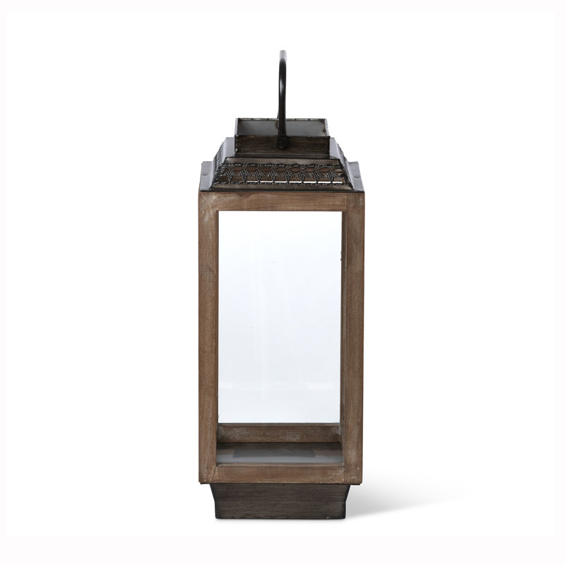 Rustic Wooden Candle Lantern, 9"L x 7.5"W x 20.75"H