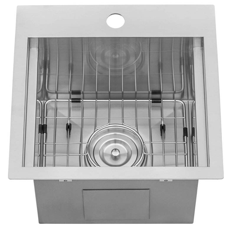 Roma Workstation 15" L x 15" W Drop-in Bar Sink, 15" L x 15" W, Silver