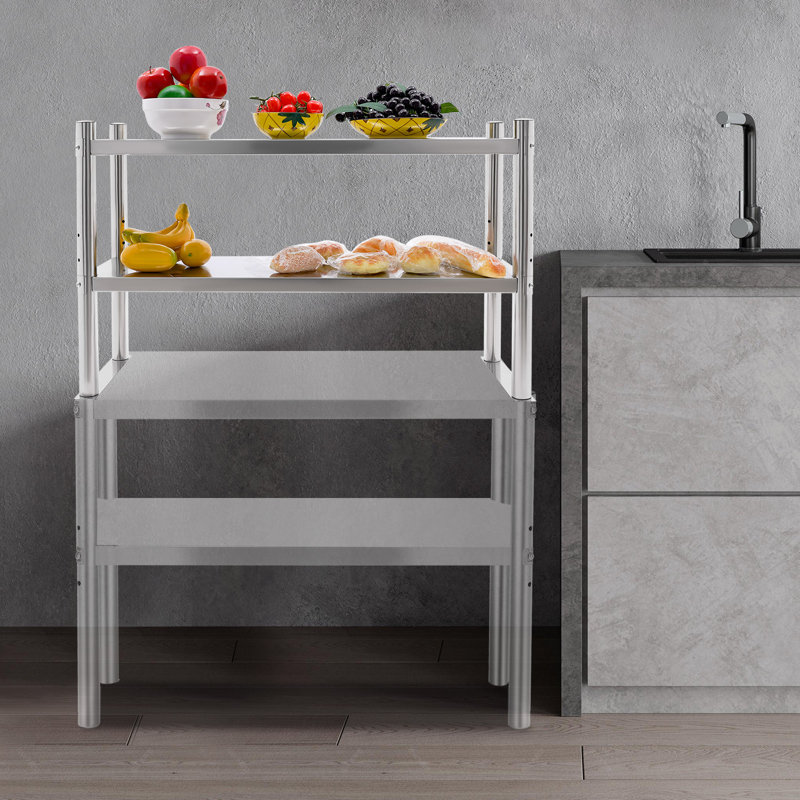 Étagère réglable à 2 niveaux en acier inoxydable, H 23,62 po x l 35,7 po x P 12,2 po