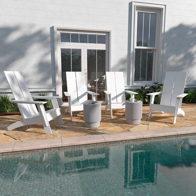 Indoor/Outdoor Modern Dual Slat Back Adirondack Style Chairs, White
