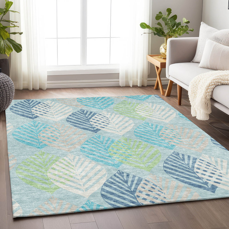Premium Machine Washable Prisco Teal Rug, Rectangle 5' x 7'6"