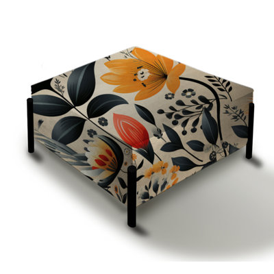 Nostalgia Vintage Yellow Floral Pattern - Floral Large Square Ottoman